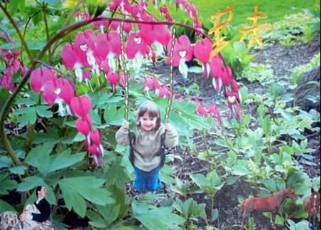 Child swinging from plant.